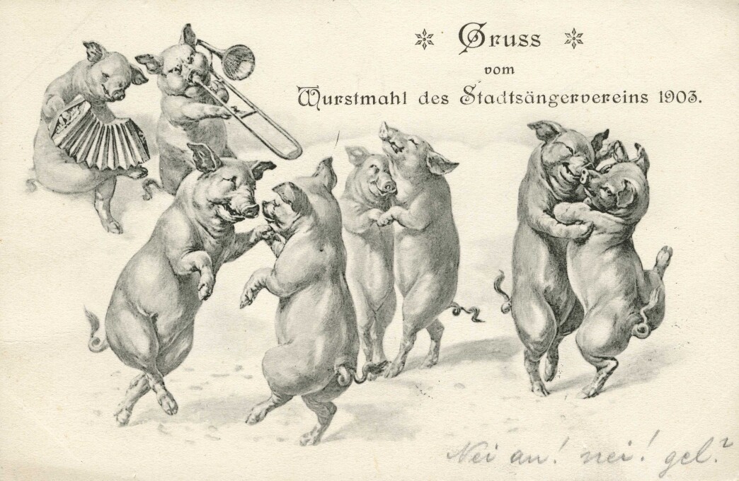 Grusskarte vom Wurstmahl des Stadtsängervereins, 1903.