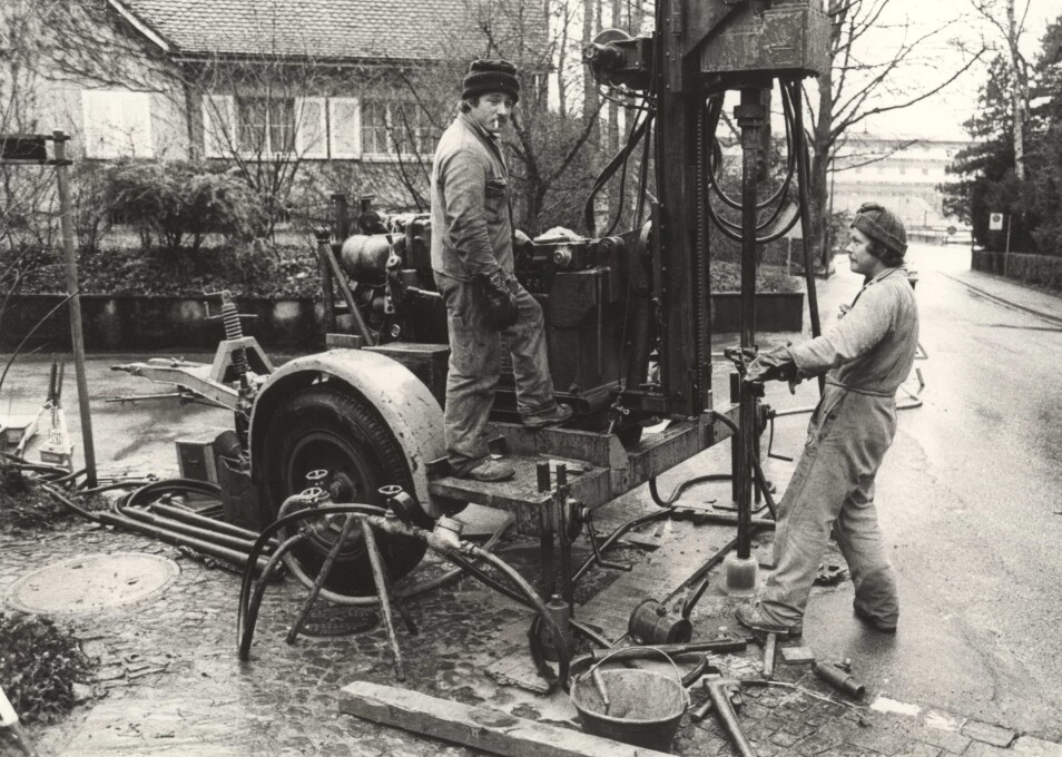 Sondierbohrungen für den Breitetunnel an der Wylandstrasse, Dezember 1979.